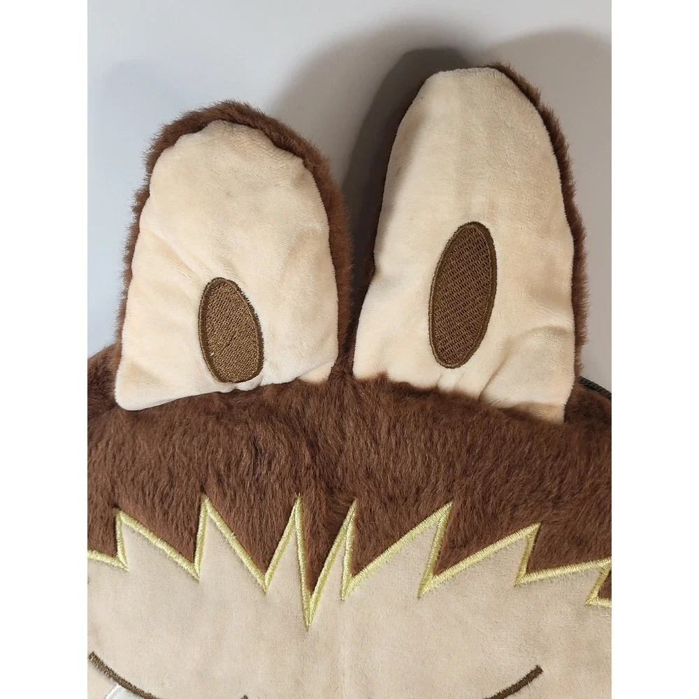 Plush Monster Character Faux Fur Backpack Brown Embroidered Face Red Nose